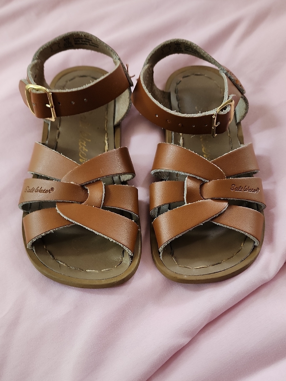 Salt Water Brown Leather Strappy Kids Sandals